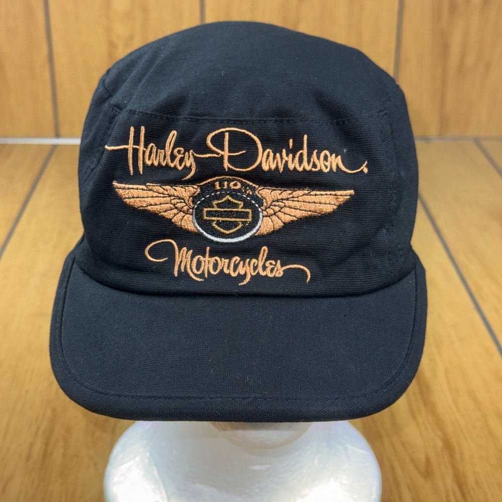 Harley-Davidson Womens Black Cotton Cadet Military Hat Embroidered Eagle Logo OS